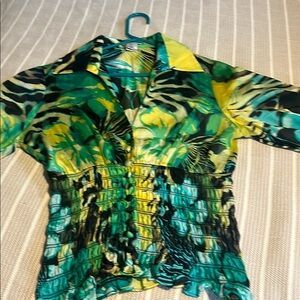 Vibrant Green and Yellow Patterned Blouse